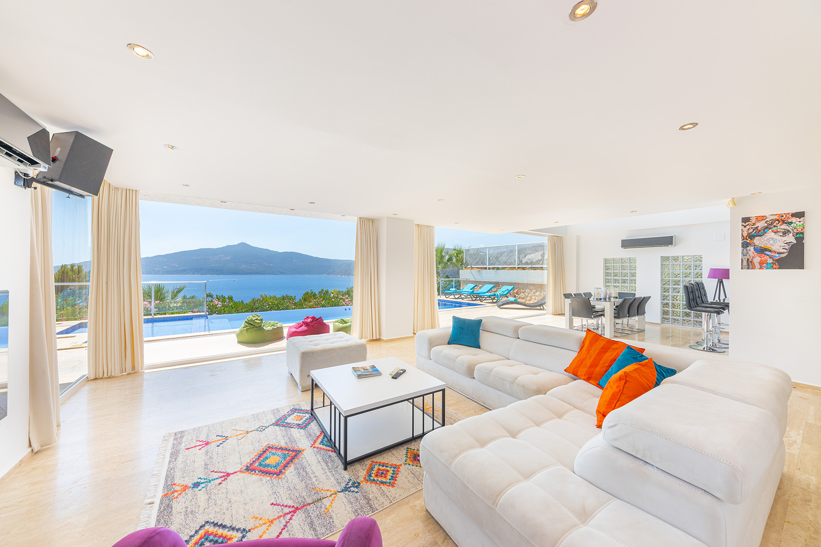 Open-plan living space with sea views.