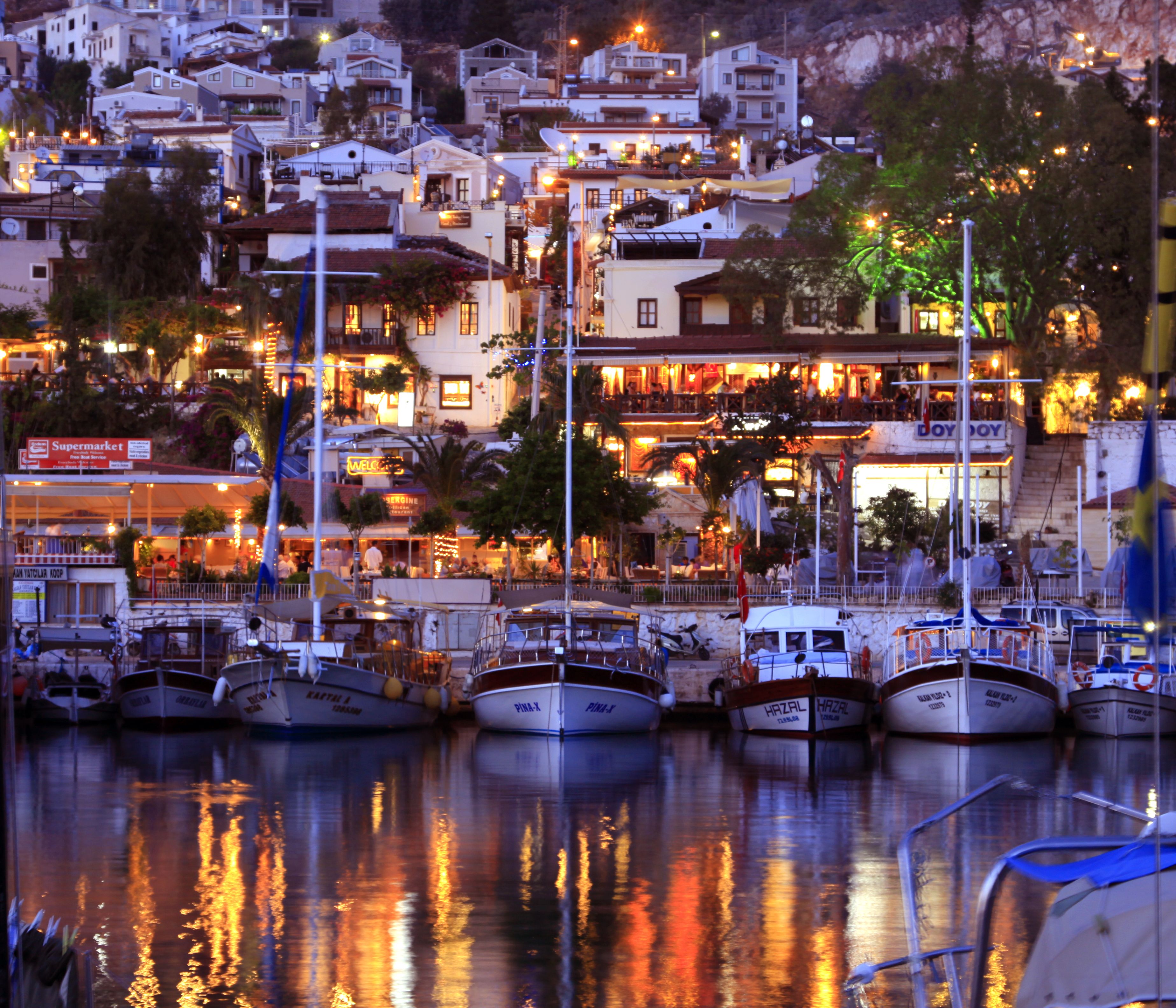 Kalkan harbour by night.