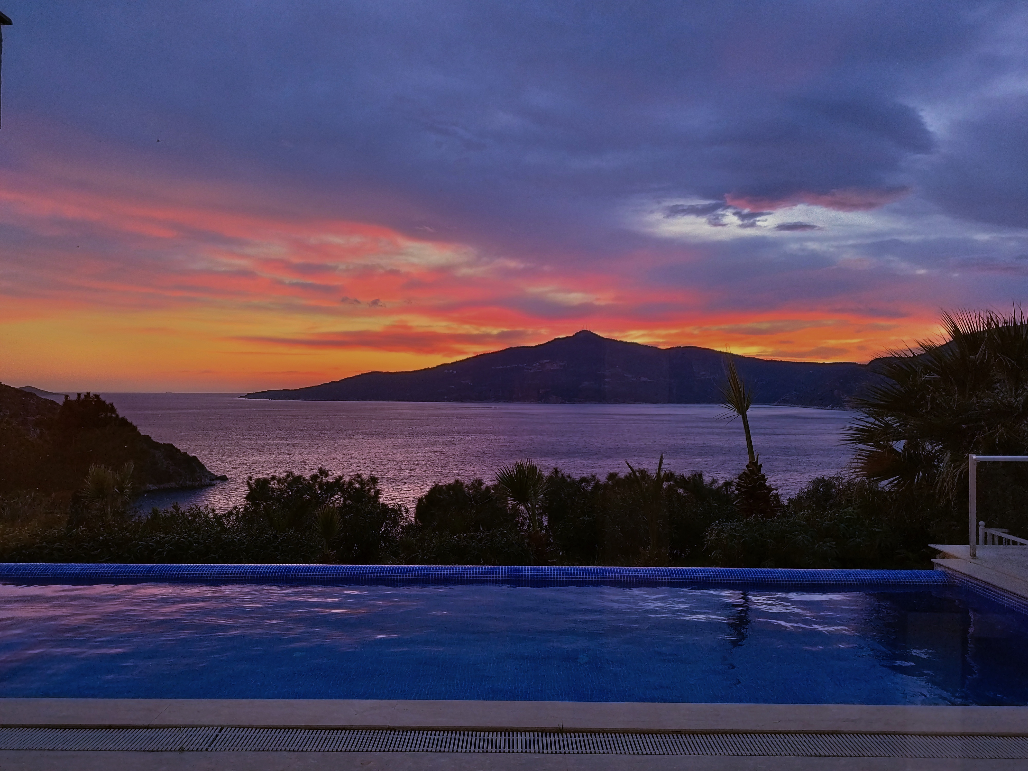Poolside sunset view.
